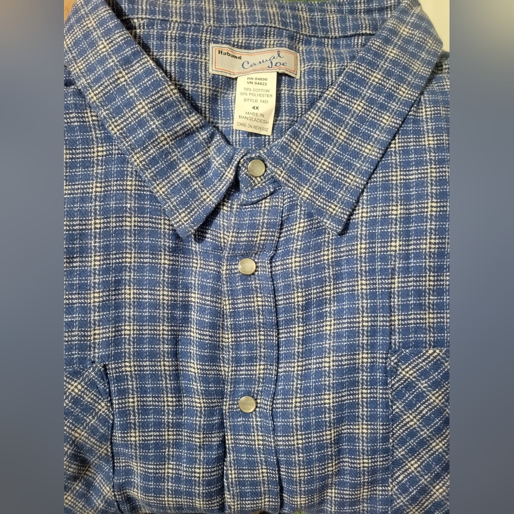 NWT Men's Casual Joe® Snap-tastic™ Yarn Dyed Blue Flannel Shirt